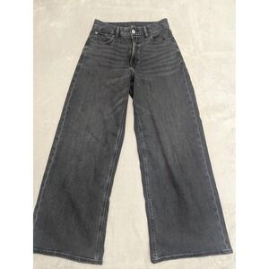 American Eagle Jeans Womens 2 Short Black Super High Rise Wide Leg Stretch Denim